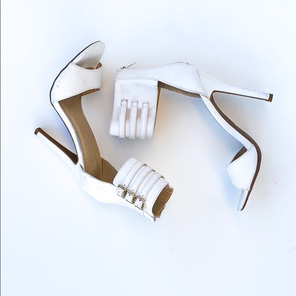 Shoe Republic LA White Ankle Strap Open Toe Heels - Picture 5 of 8